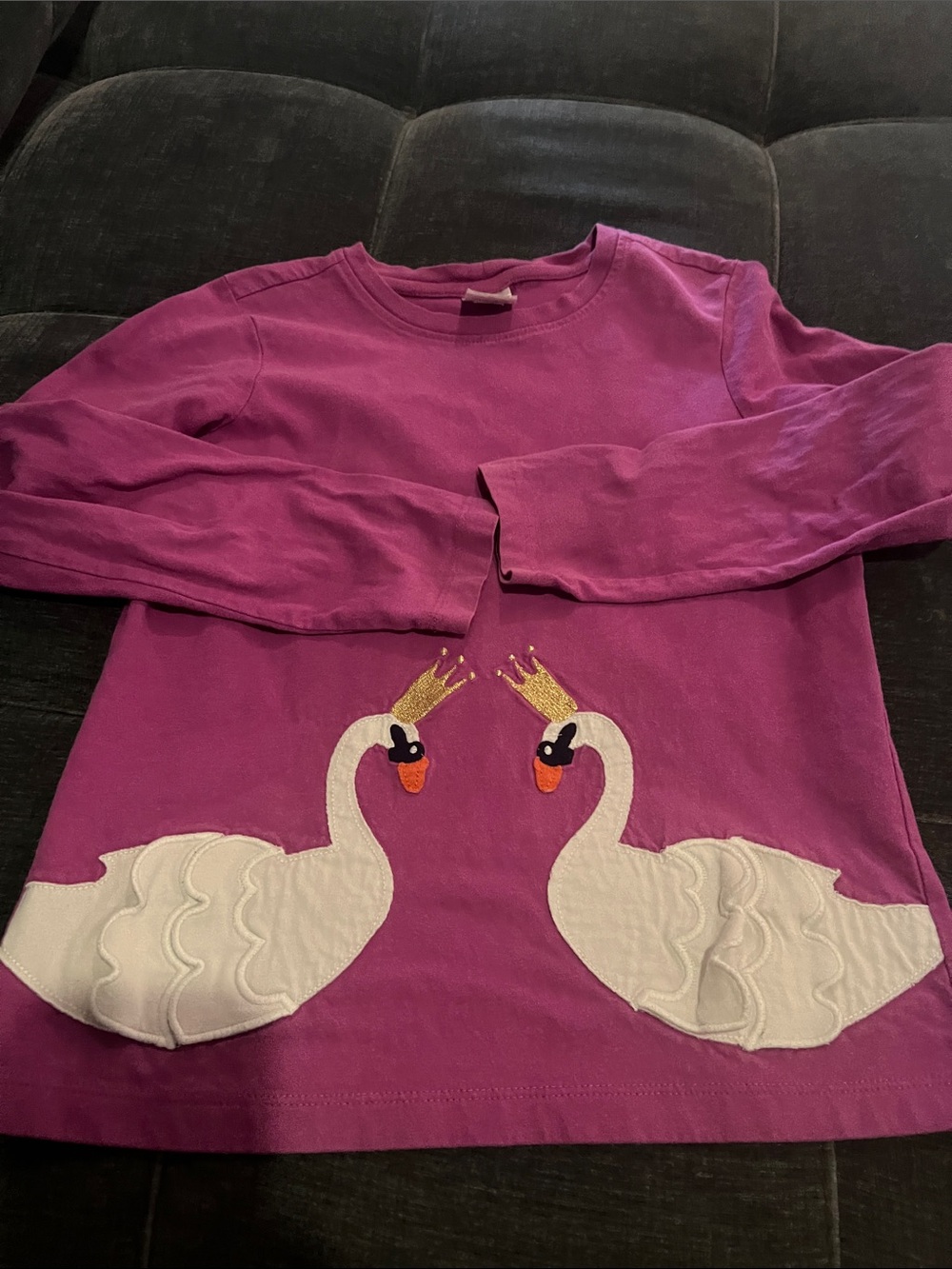 Girls' Magenta Long-Sleeve Tee with Swan Appliqués